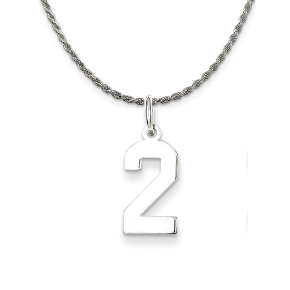 Sterling Silver Athletic Lg Polished Number 2 Necklace - 20 Inch